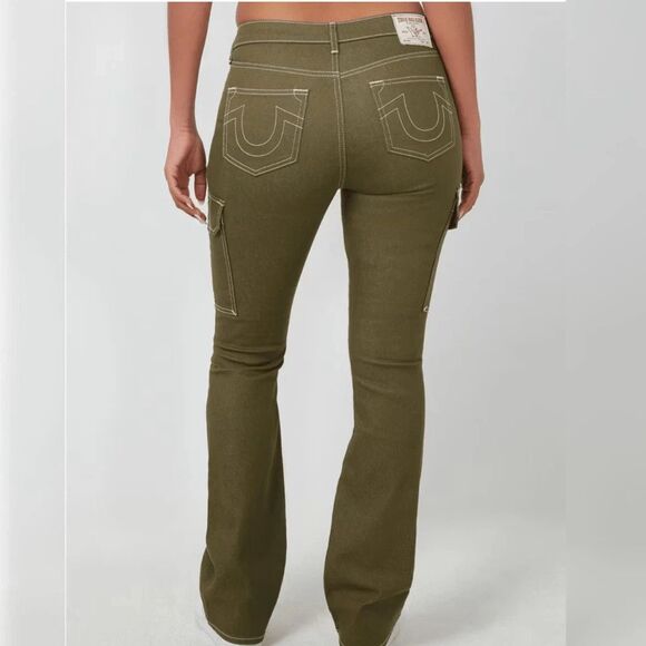 True Religion Cargo Bootcut Jeans Women’s Size 28 Military Green NWT - Picture 2 of 11